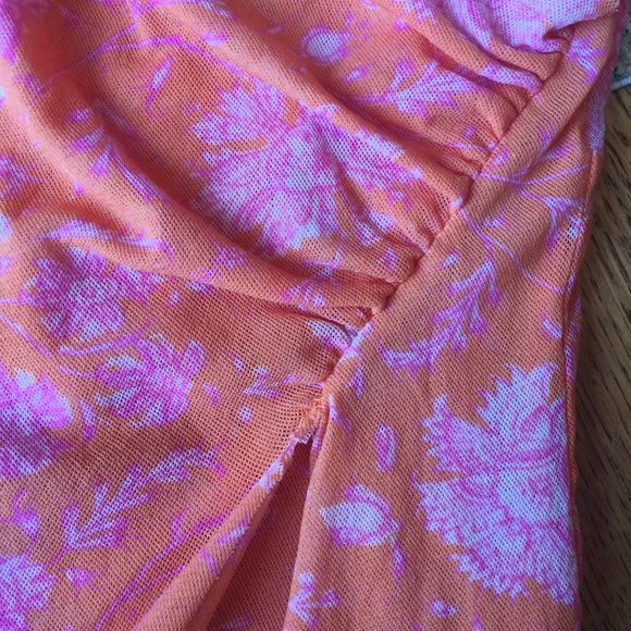 Piper & Sparrow raw hem mesh wrap top XS sleeveless apricot orange - Picture 11 of 13